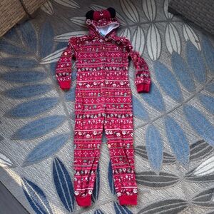Disney Girls Fleece Bodysuit Pajamas‎ Minnie & Mickey Mouse Holiday Xmas Size M